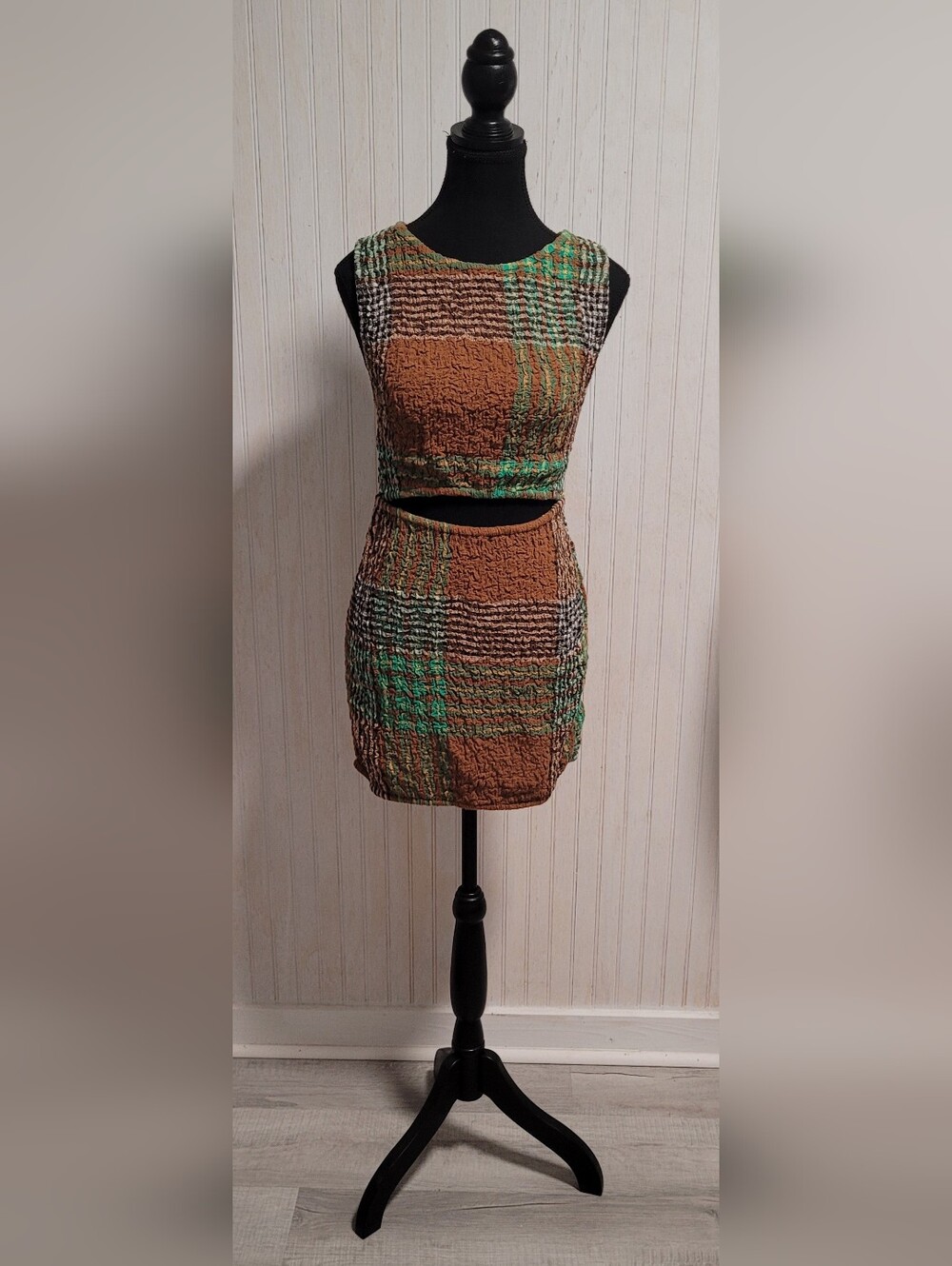 Free People Scarlett Smocked Plaid Cutout Bodycon Mini Dress Size XS